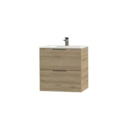 Tiger Studio Badkamermeubel 60 Cm Chalet Eiken Met Wastafel Polybeton Mat Wit Greep Rvs Plat -Prachtige Badkamerwinkel 123 975